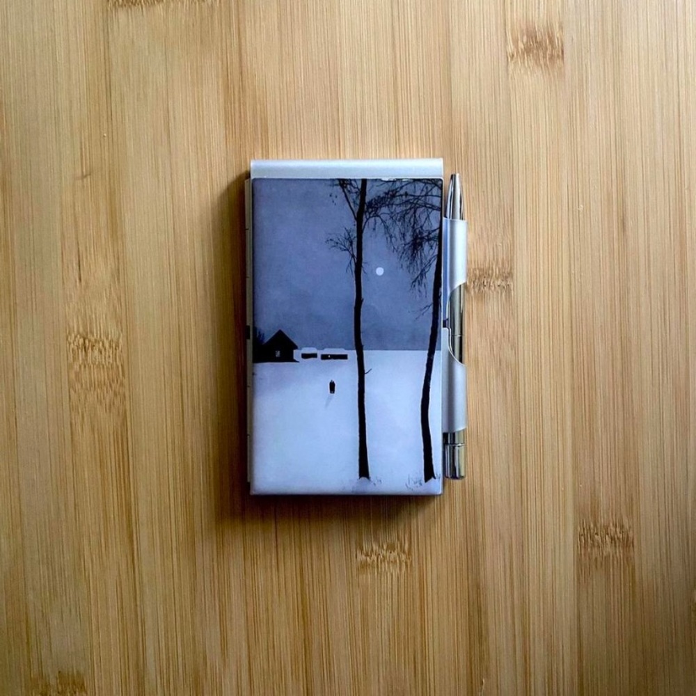 Minimalist Winter Landscape Vintage Style Compact Metal Notepad Set